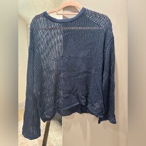 Navy Blue Knit Sweater with Star Design